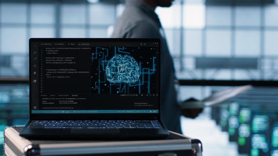 Laptop z wizualizacją sztucznej inteligencji